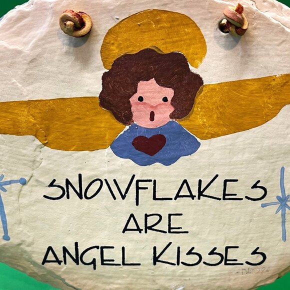 VTG Plain Jane Slate Sign Snowflakes Angel Kisses Handcrafted New Orleans Art - Picture 5 of 8